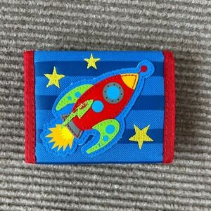 Stephen Joseph Boys Blue Rocket Ship Trifold Wallet Space Theme Hook and Loop